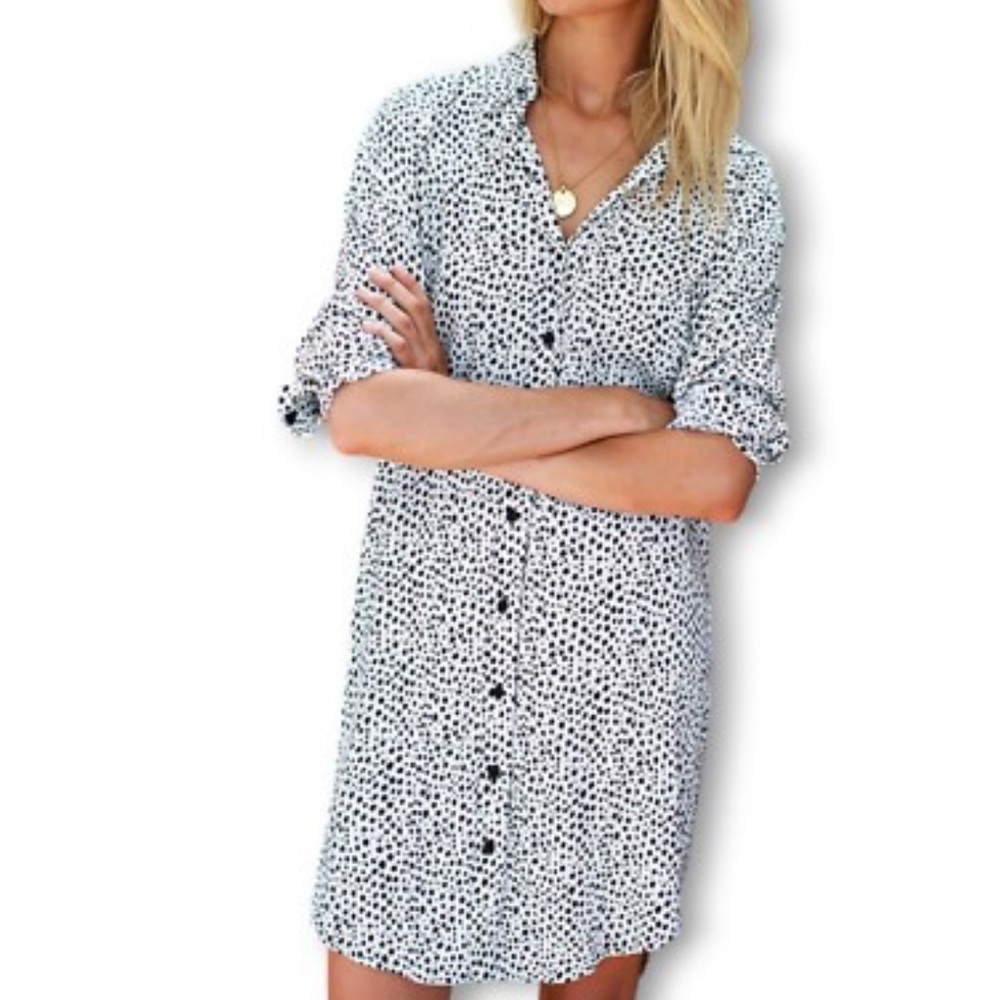 Emerson Fry Black & White Cheetah Print Shirt Dress